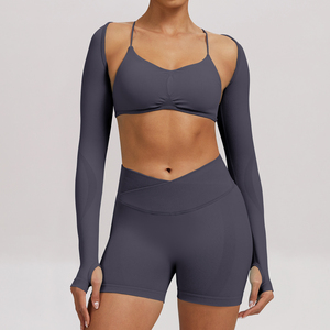 Conjuntos Deportivos de Yoga de 4 Piezas con Compresión Sin Costuras, Top de Manga Larga Ajustado, <span class=keywords><strong>Ropa</strong></span> Deportiva para <span class=keywords><strong>Mujer</strong></span> para Correr al Aire Libre - Product Image 5