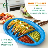 Pembatas Piring Sajian Taco Plastik, Penyangga Taco 3 Buah, Cangkang Lunak/Keras, 2 Kompartemen Saus, Aman untuk Mesin Cuci Piring
