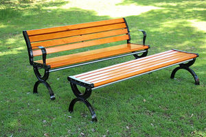 Outdoor Patio <b>Bench</b> Metal Frame Wood Grain Slatted Seat Armrest Park Courtyard Villa <b>Leisure</b> Furniture - Product Image 2