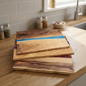 Tabla de cortar hecha a mano de madera y resina epoxi – Tabla decorativa para cortar y servir en la cocina - Product Image 1