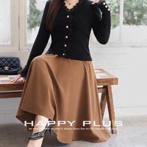 กระโปรงทรงเอสไตล์ฝรั่งเศสสำหรับผู้หญิง สีน้ำตาลเกาลัด โพลีเอสเตอร์สีทึบ เอวปกติ N8770 - Product Image 2