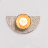 Applique Murale LED Demi-Lune en Travertin Naturel Style Mid-Century, Globe en Verre, Lumière Chaude, IRC Élevé 95, Durée de Vie 20000 Heures pour Chambre et Maison