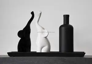 Harmonious Couple Black White Ceramic Elephants Modern Sculpture Couple Of 2 Independent Elephants Decorative Figurine