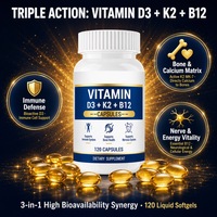 Vitamine D3 K2 B12 120 Capsules Marque Privée Soutien Osseux Complément Alimentaire Fabricant GMP Logo Personnalisé Faible MOQ