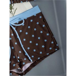 FOXA Women's 2 Piece <b>Bikini</b> Set Star Print Halter Top With <b>Boyshorts</b> Swimwear Beachwear Quick Dry Spandex Polyester - Product Image 4