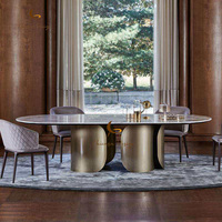 Pied de table de luxe en acier inoxydable doré, plateau tournant pour table à manger en marbre avec finition laiton brossé, mobilier de salle à manger Modrest