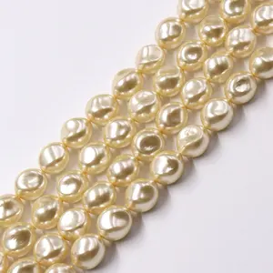 10X11mm Light Gold Concave Surface Baroque Glass Pearl Beads Oval Crystal Loose Beads Jewelry Necklace Making Light Gold Color