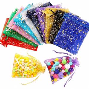 SHUNLI SLP-0136 100 pièces Sacs en organza étoile et lune, couleurs assorties, pour cadeaux de Noël et de mariage, pochettes à bijoux avec cordon de serrage - Product Image 3
