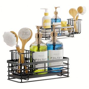 Kitchen Sink Strap Faucet <b>Caddy</b> Dish Soap Brush Sponge Holder Storage Basket Dispenser Rack Organizer With Absorbing Stone Tray - Product Image 4