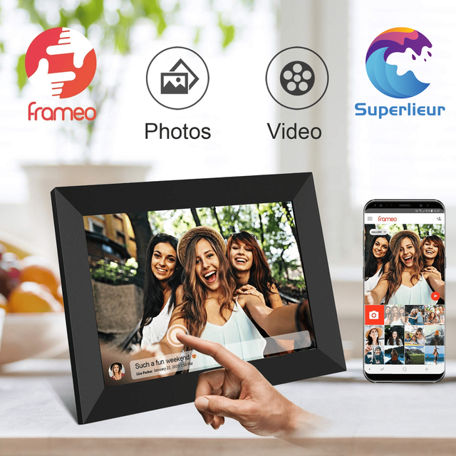Superlieur Digital Photo Frame WI-FI 10.1inch 1+16GB 1280x800 IPS Touch Screen Motion Sensor Portable MP3 & Clock