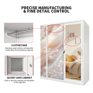 Muebles de Dormitorio de Acero, Armarios de Almacenamiento Metálicos Impresos de Alta Calidad Personalizados con Espejo, Armarios de Hierro, Lemari Pakaian - Product Image 3