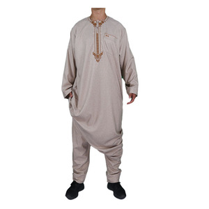 Vêtements islamiques à manches longues pour hommes, thobe en coton pour adultes Pary avec pantalon - Product Image 1