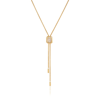Collana Regolabile con Ciondolo Quadrato in Acciaio Inossidabile Placcato Oro 18K e Strass Bianchi, Design Originale J&D