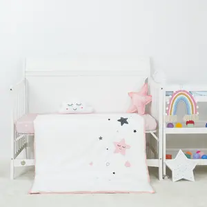 Pink Cartoon Moon Stars Crib Bedding 100% Cotton Baby Crib Bedding Set For Girls