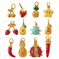 Liontin Buah Nanas Stroberi Apel Motif Kartun Baru Gaya Eropa Amerika, Anti Luntur, Bahan Stainless Steel Lapis Emas 18K