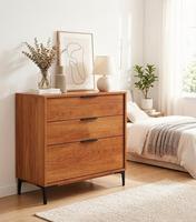 Commode moderne à 3 tiroirs, écologique, réglable, avec pieds en métal noir, style européen contemporain, meuble de rangement pour chambre et salon