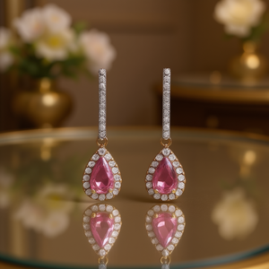 Pendientes de Dos Tonos E4350 con Circonita en Forma de Pera y Engaste de Bisel, Joyería de Moda Romántica para Mujer - Product Image 2