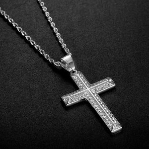 Cross Pendant Necklace <b>Titanium</b> Steel Gold Plated Diamond Encrusted Religious Unisex Jewelry - Product Image 3