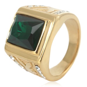 yunnique Men's Gold Square Red Stone <b>Ring</b> Geometric Design <b>Titanium</b> Steel Punk Style Jewelry Gift - Product Image 4