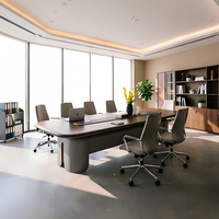 Grande table de réunion rectangulaire à bords incurvés avec rainure de gestion des câbles dissimulée, base épaisse et robuste, bureau de conférence commercial pour bureau