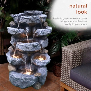 <span class=keywords><strong>Fontaine</strong></span> d'<span class=keywords><strong>eau</strong></span> extérieure autoportante en résine, cascade à 6 niveaux, avec lumières LED pour la décoration, vente en gros - Product Image 5