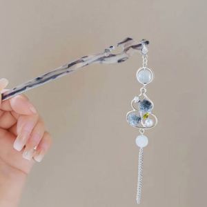 Épingles à cheveux pour femmes, style chinois, en acétate d'encre, type fourchette ou bâtonnet, avec pampilles et breloques en cristal transparent - Product Image 6