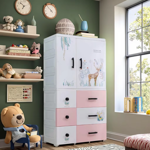Cajas de almacenamiento de plástico de 4 capas simples y modernas, armario de almacenamiento de ropa para niños, muebles para el hogar y el dormitorio - Product Image 1