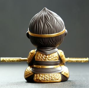 7,3*6*11,8 Cm pequeño mono rey coche decoración sonrisa risa monje pequeña estatua de Buda de cerámica té mascota - Product Image 6