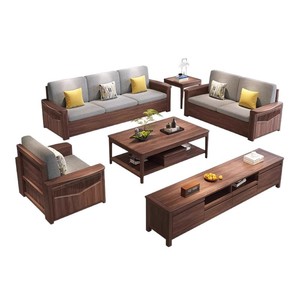 Black <b>Walnut</b> Solid Wood Sofa L Shape Storage Living Room Furniture For Home - Product Image 5