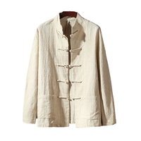 Lässige Herren-Leinenhemden im Chinesischen Stil mit Stehkragen, Kung-Fu-Tai-Chi-Mantel, Gestrickter Tang-Anzug, Uniform-Jacke für den Frühling