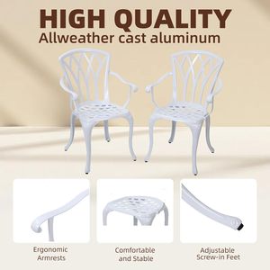 Ensemble bistrot de patio en aluminium moulé en 3 pièces, mobilier d'extérieur résistant à la rouille avec 2 chaises et une table (<span class=keywords><strong>blanc</strong></span>) - Product Image 2