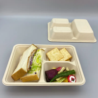 Plateau alimentaire biodégradable en pulpe de bagasse de canne à sucre avec couvercle, plateau de 9 pouces avec couvercle en pulpe PET