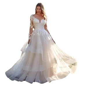 Wedding Dress High Waist Ball Gown Sweetheart Neckline Long Sleeve <b>Lace</b> Vintage Bridal Gown <b>White</b> Polyester Fiber - Product Image 5