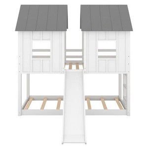 Cama doble de madera personalizada para niños, diseños de casa, litera para niños, cama de madera de color claro para niños, cama de madera con tobogán - Product Image 5