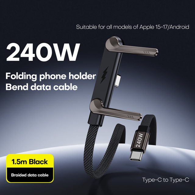 240W USB-C to C Fast Charging Cable with Folding Holder (1.5m)  With 65w Charger High Speed PD Charger Cord for  Phone, Tablet