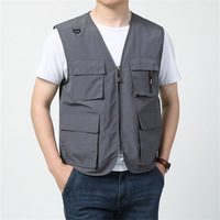Multi Pockets Fishing La Veste Homme Custom Spring Gilets Men Logo Print Volunteer Photographer Vest Sleeveless Jacket