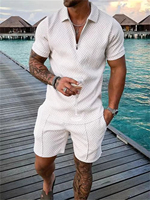 Ensemble de vêtements de sport personnalisé OEM, polo zippé, haut et short de plage, jogging 2 pièces, survêtement pour homme, ensemble de sport de loisirs
