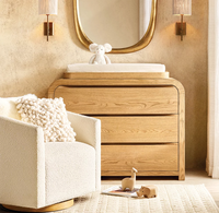 Commode à 3 tiroirs en chêne massif blanchi, profil cascade incurvé moderne, rangement pour chambre et salon, armoire en bois écologique