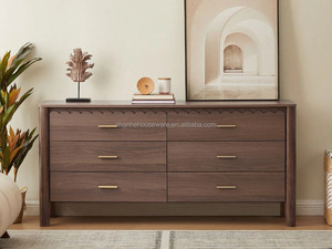 <span class=keywords><strong>Larry</strong></span> Style <span class=keywords><strong>6</strong></span>-Schubladen-Kommode aus Massivholz mit Wellenkante und Messinggriffen für Wohnzimmer-Aufbewahrung - Product Image 1