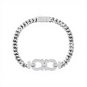 Bracelet Hip Hop en Argent Sterling 925 Plaqué Rhodium, Chaîne Maille Cubaine 13mm, Moissanite VVS Taille Brillante, Sertissage Griffe, Effet Glacé - Product Image 2