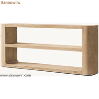 Console en chêne massif, meuble d'entrée moderne à cadre arrondi avec 3 étagères de rangement pour couloir