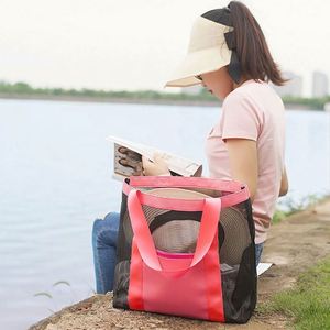 Bolsa de Compras Azul Personalizable 2025 de Alta Calidad con Logotipo Impreso Personalizado, Bolsas de Playa de Verano de Malla de Poliéster Negra para Mujer - Product Image 4