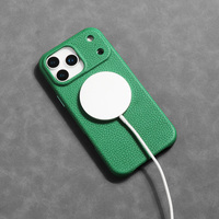 Étui en cuir véritable de luxe certifié BSCI pour iPhone 18 Pro Max Duo, logo de marque personnalisé, housse en cuir de vachette de qualité supérieure, fournisseur en gros