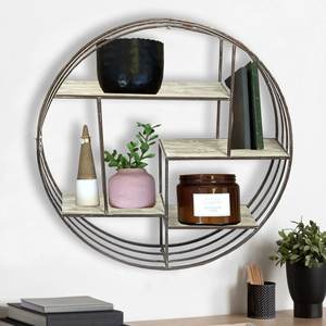 Tavolo da disegno a casa decorazione della parete della stanza di legno rotondo e da parete in metallo montato mensola di immagazzinaggio - Product Image 1