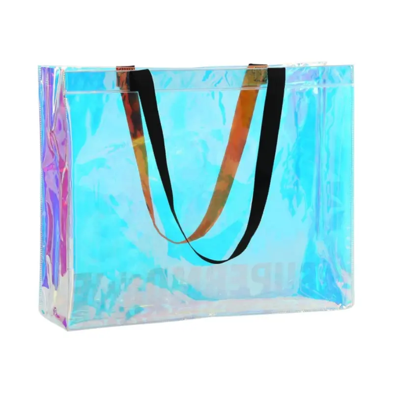 उच्च गुणवत्ता वाले पारदर्शी समुद्र तट इंद्रधनुष रंग लेजर फैशन जेली टोटे शॉपिंग पीसी बैग