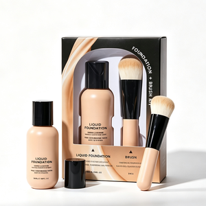 Set de Maquillaje con Base Líquida Mate y Brocha, Base Ligera y Transpirable con Control de Grasa, 12 Tonos de Piel, Kit Cosmético - Product Image 1