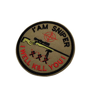 Patch de broderie de <span class=keywords><strong>motif</strong></span> de pistolet tactique rond lettre je suis SNIPER uniforme tactique étiquette de parole Applique costumes à coudre sacs - Product Image 3