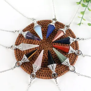 Cheap 7 Chakra Natural Stone Pendant Pendulum Spiritual Hexagonal Crystal Point Pendulum