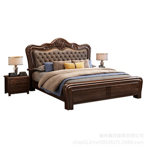 Golden Sandalwood Solid Wood <b>Bed</b> 1.5m <b>Double</b> Storage <b>Bed</b> Modern Minimalist Style Bedroom Use - Product Image 4