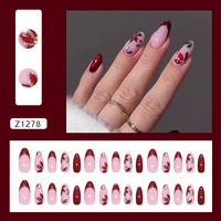 OEM 30 pièces Faux ongles à presser œil de chat bordeaux, motif floral French Manucure, haute qualité, emballage personnalisé